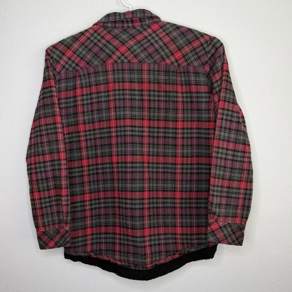 DC Shoes Sherpa Lined Flannel Jacket Plaid Red Gray Button Up Men’s XL